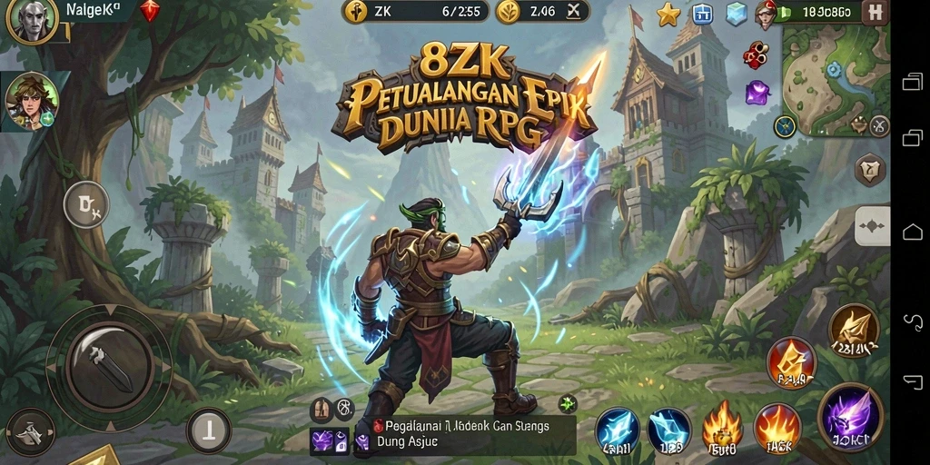 Screenshot dari gameplay 8ZK menampilkan pertarungan epik di dunia RPG.