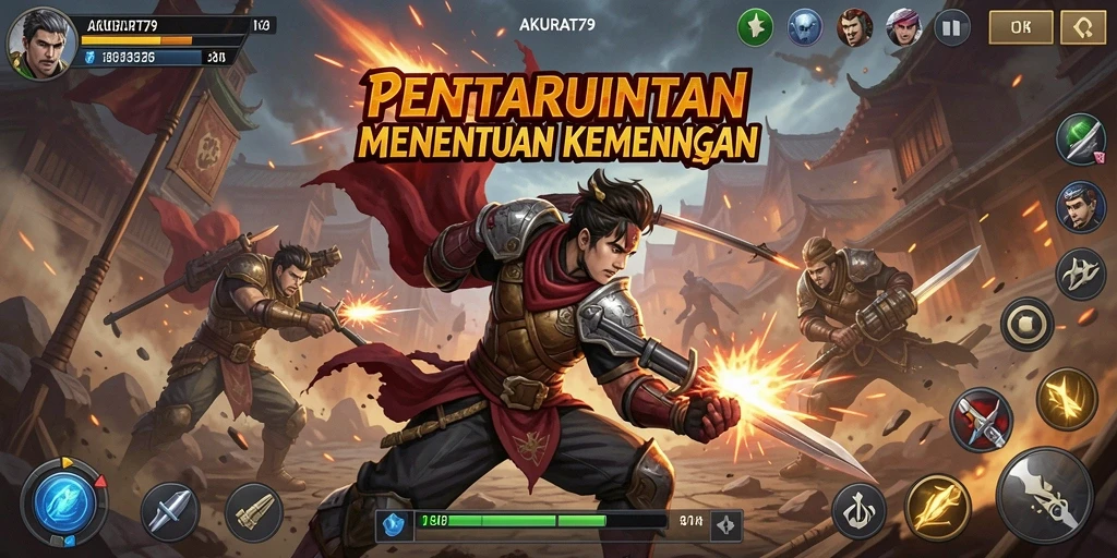 Screenshot gameplay AKURAT79 menampilkan pertarungan seru dengan karakter unik.