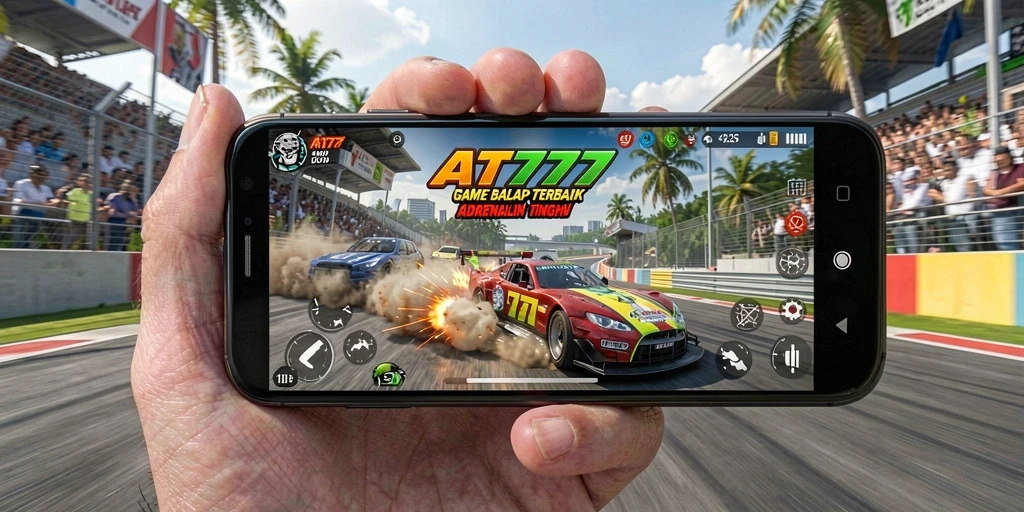 Screenshot gameplay AT777 menampilkan mobil balap tercepat di trek menantang.