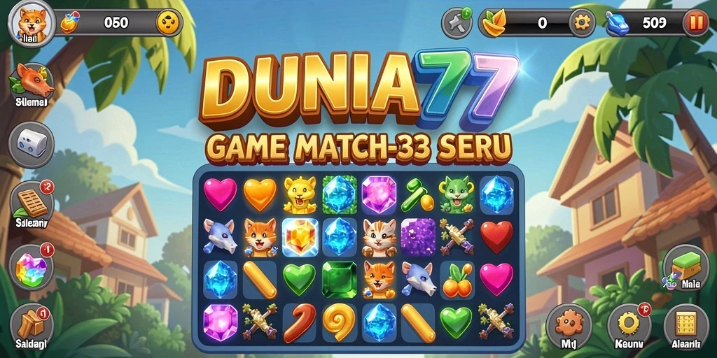 Screenshot gameplay DUNIA77 menampilkan tantangan Match-3 yang menarik.