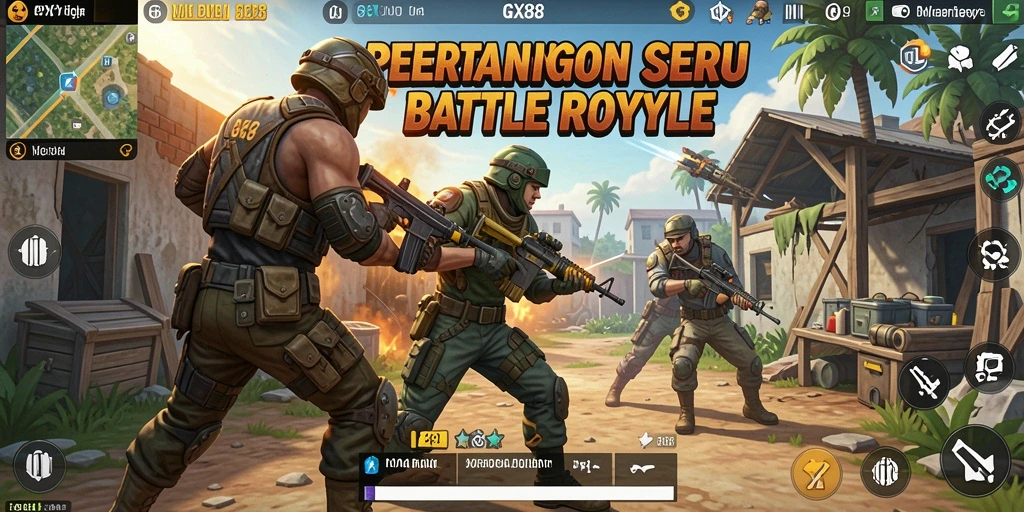 Tangkapan layar GX88 menampilkan aksi intens dalam pertarungan Battle Royale.