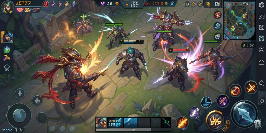 Gambaran gameplay seru JET77 dengan aksi MOBA yang mendebarkan.