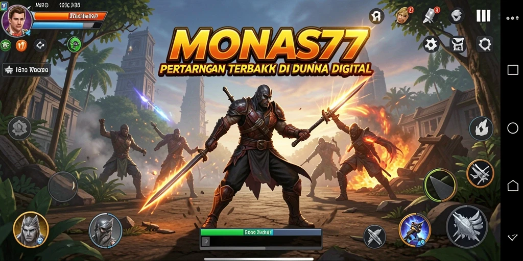 Screenshot pertarungan seru di MONAS77 dengan karakter yang unik.