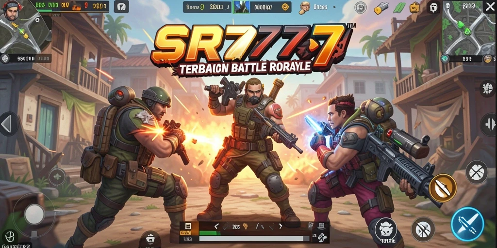 Screenshot gameplay SR777 menampilkan aksi Battle Royale yang mendebarkan.